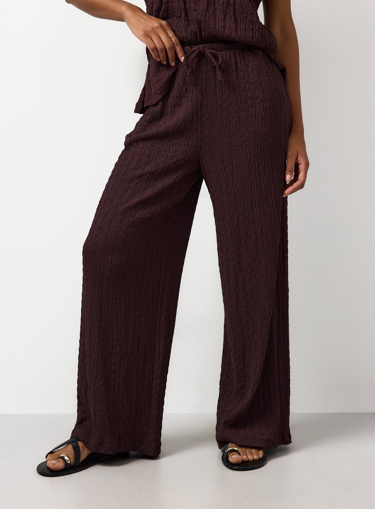 Berry Red Wide Leg Textured Trousers 12 - Image 2 thumbnail